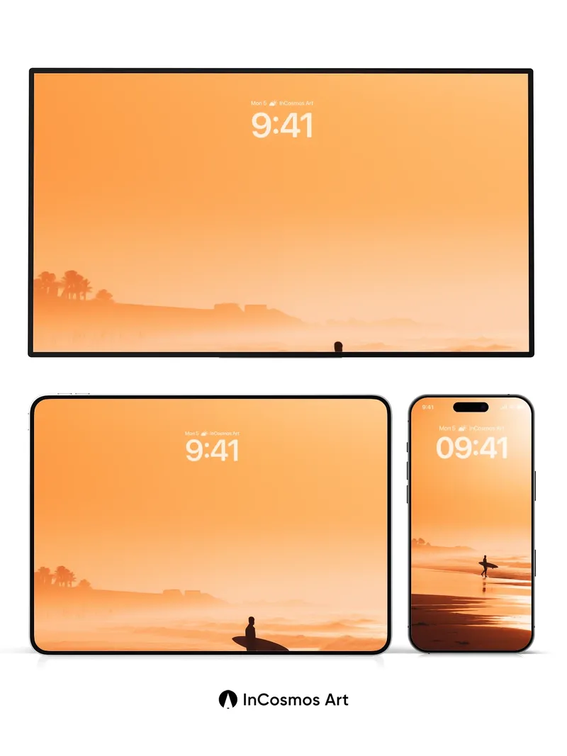 Golden Silence Wallpaper with Surfing Silhouette