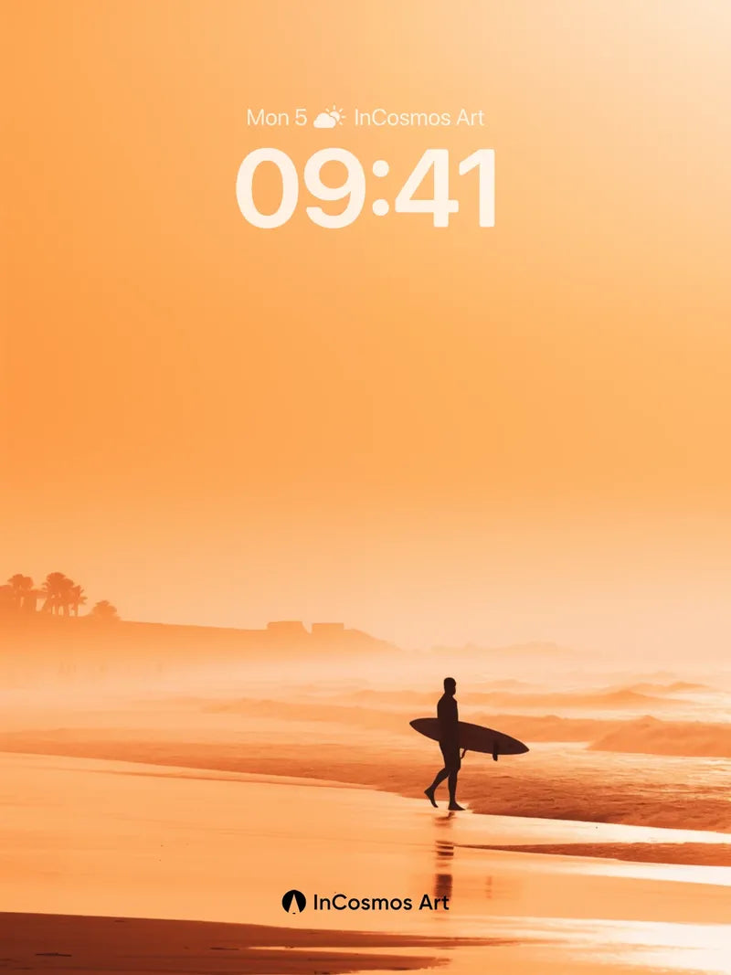 Golden Silence Wallpaper with Surfing Silhouette