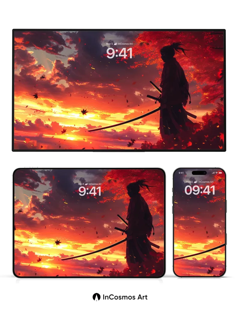 Crimson Dawn Wallpaper with Samurai Silhouette