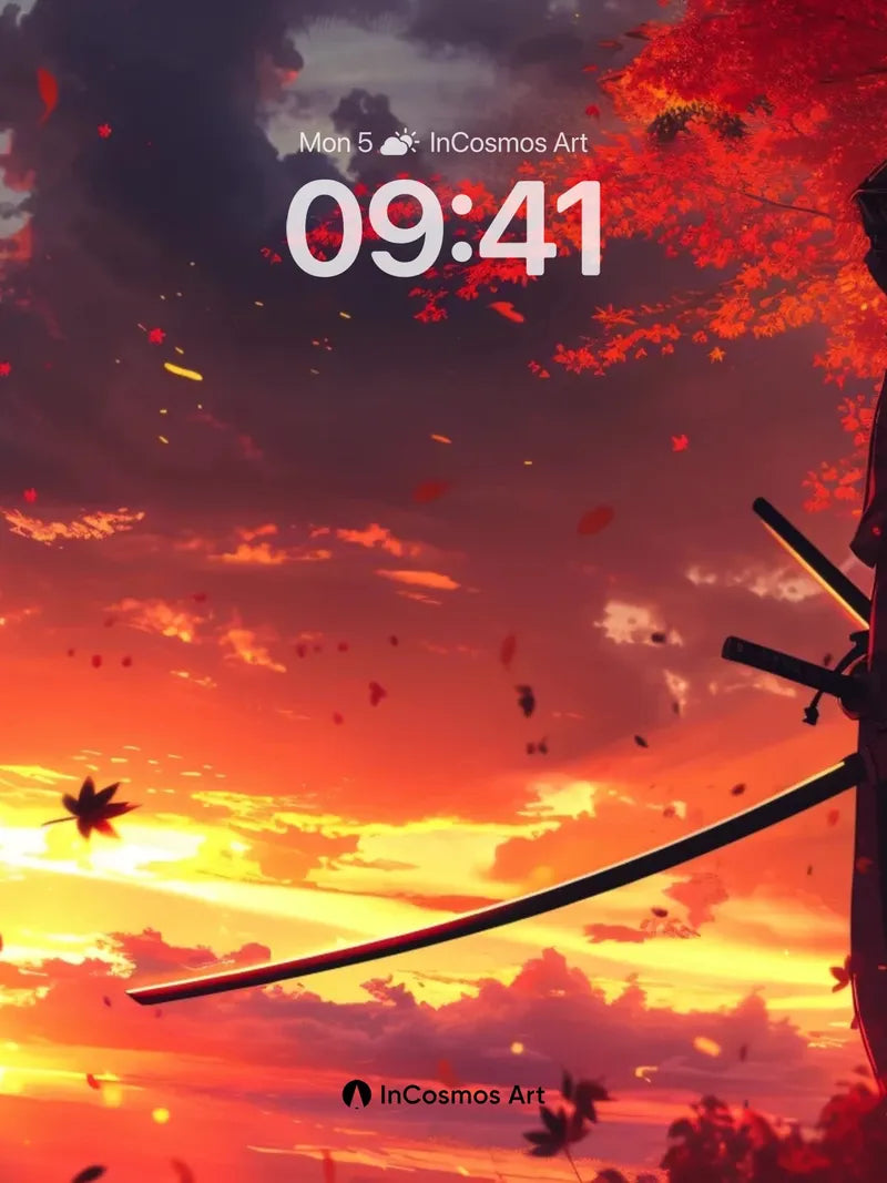 Crimson Dawn Wallpaper with Samurai Silhouette