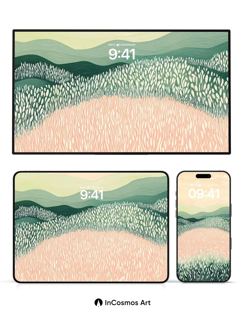 Serenity Field Wallpaper with Whispering Wheat