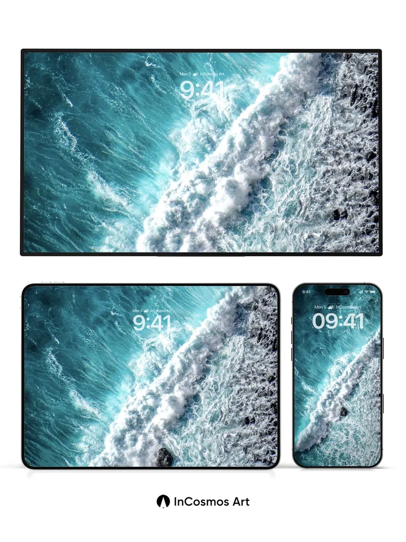 Turquoise Surge Wallpaper with Foaming Edge