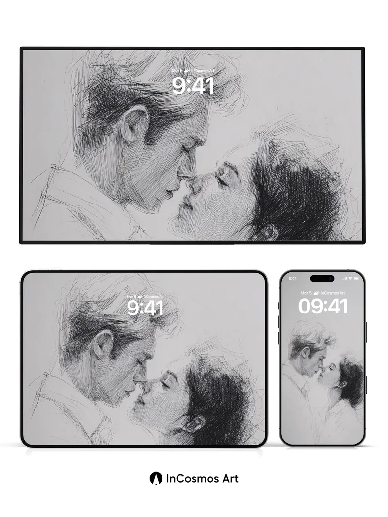 Whispering Shadows Wallpaper with Sketched Intimacy