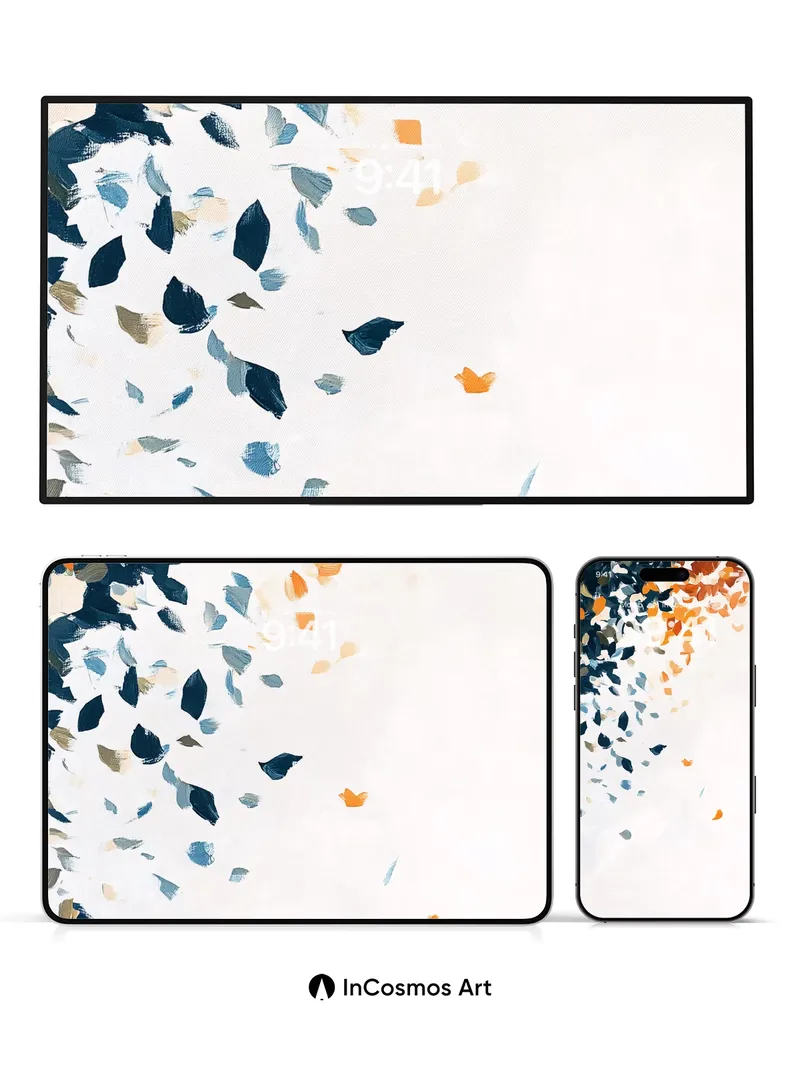 Autumn Whispers Wallpaper with Floating Leaves