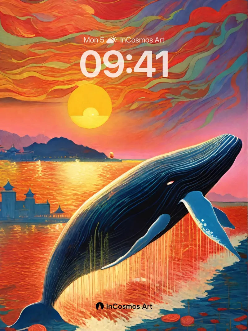Whale's Midnight Leap Wallpaper with Floating Blooms wallpaper for iPhone, iPad & Mac