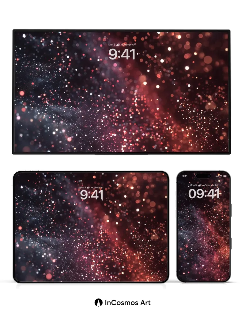 Cosmic Ember Wallpaper with Floating Light Trails