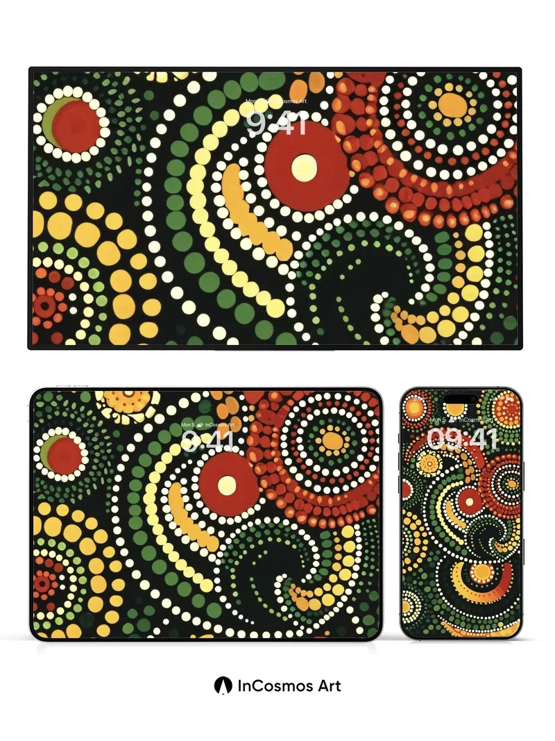 Cosmic Dot Symphony Wallpaper with Aboriginal Echoes