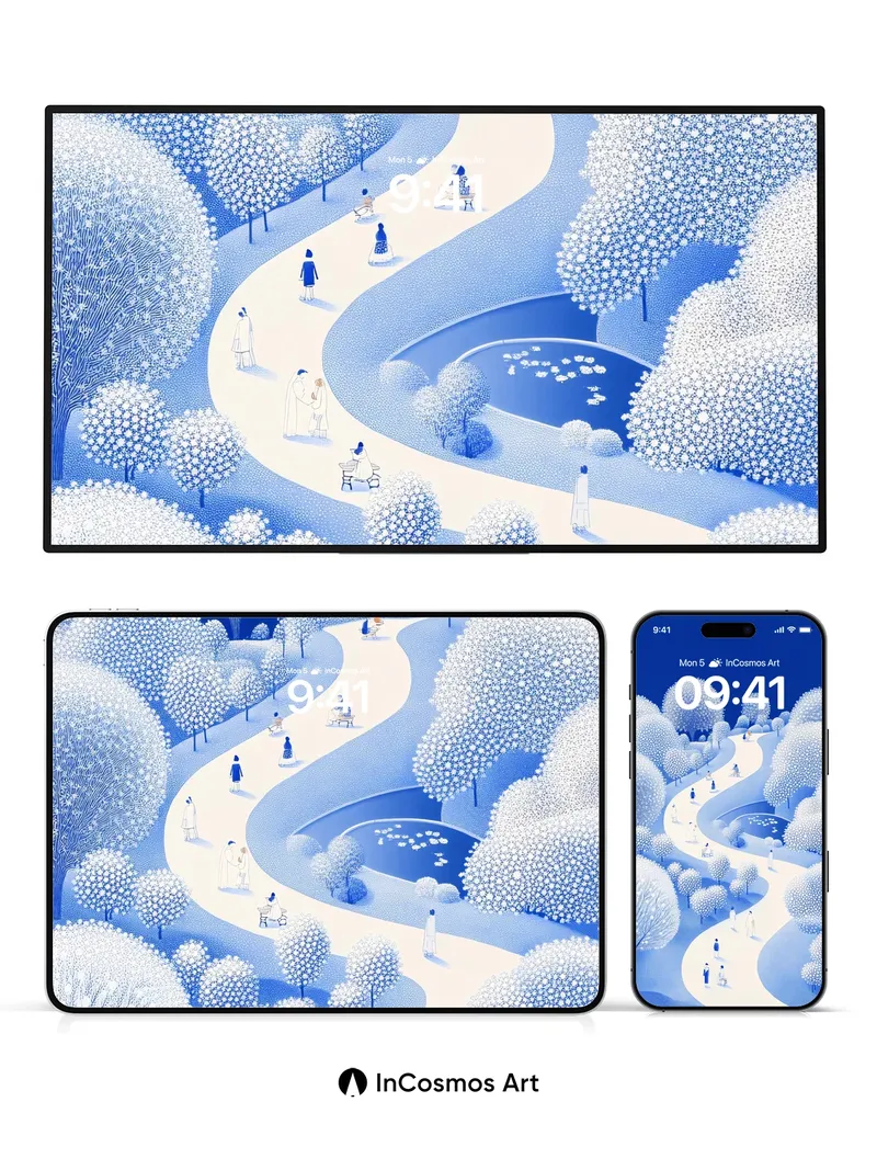 Serenity Path Wallpaper with Snow-White Canopy