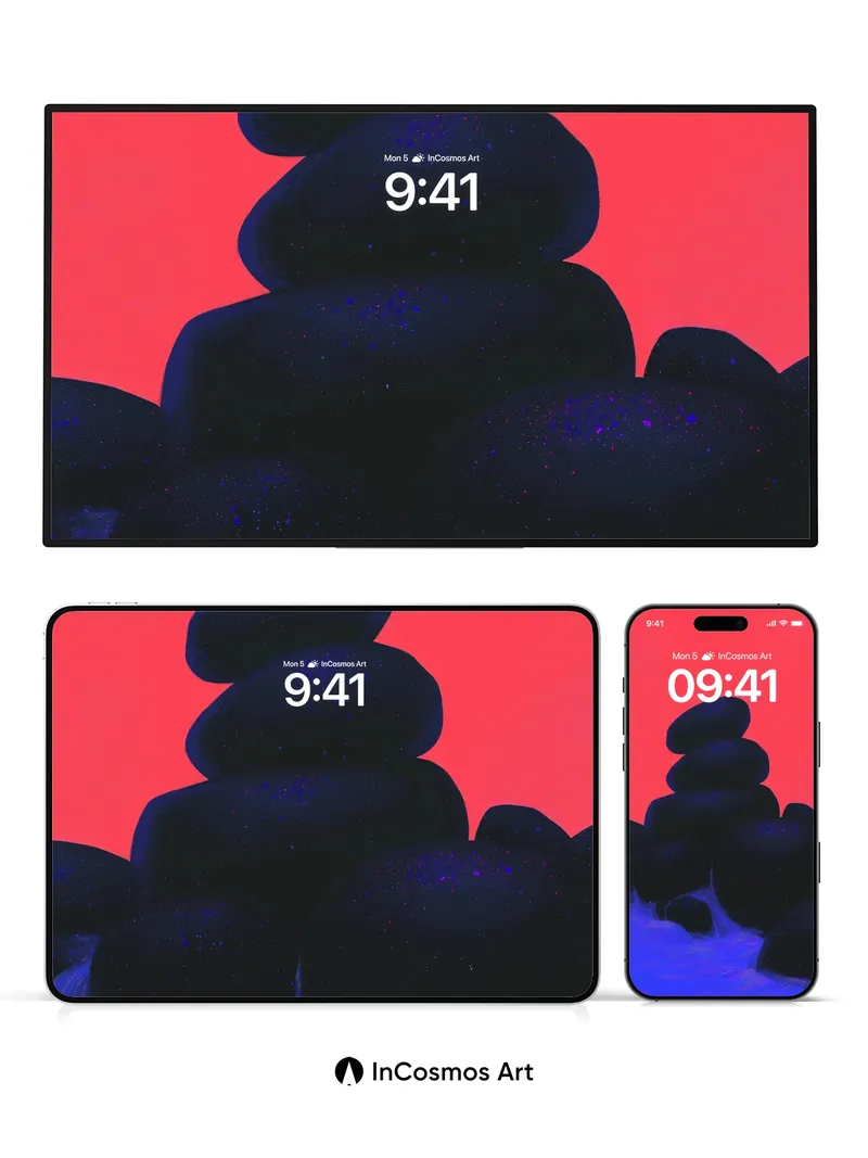 Neon Stillness Wallpaper with Cosmic Stones