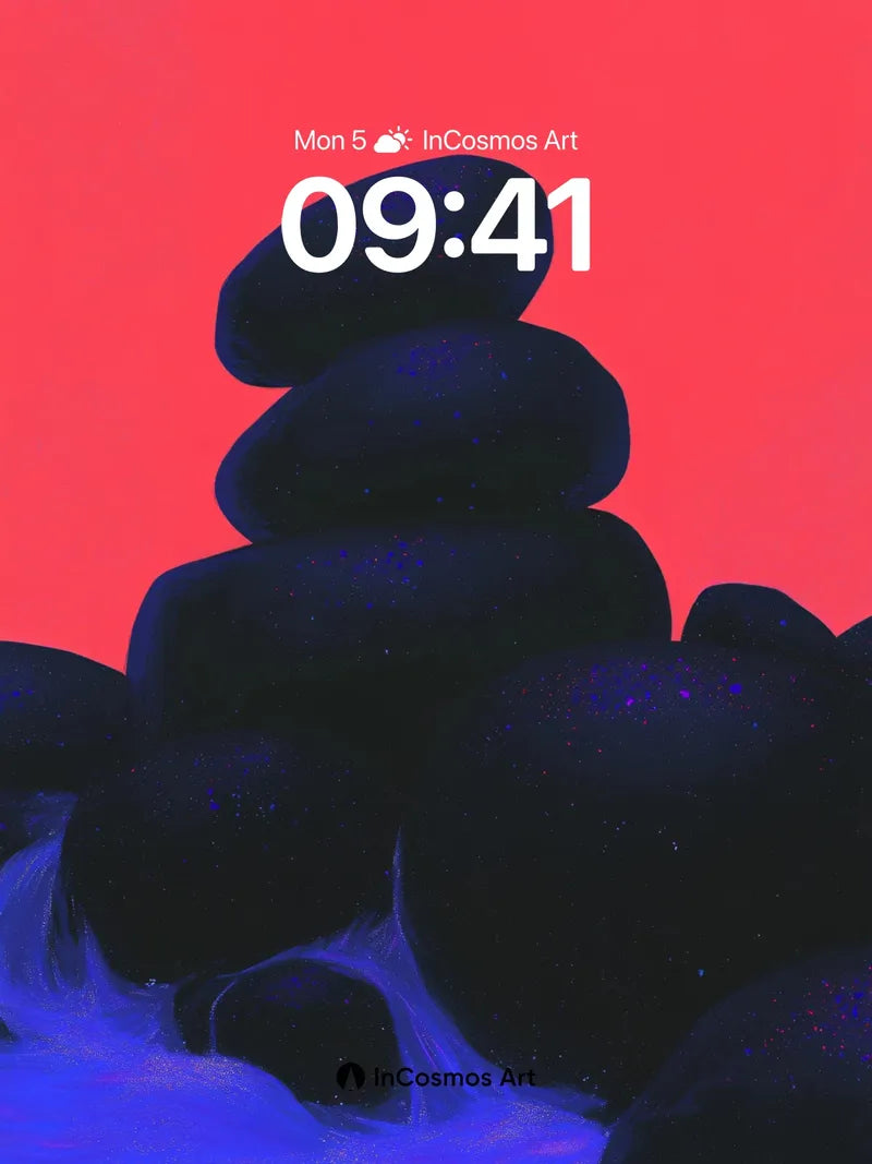 Neon Stillness Wallpaper with Cosmic Stones