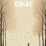Solitary Autumn Walk Wallpaper with Falling Leaves wallpaper for iPhone, iPad & Mac