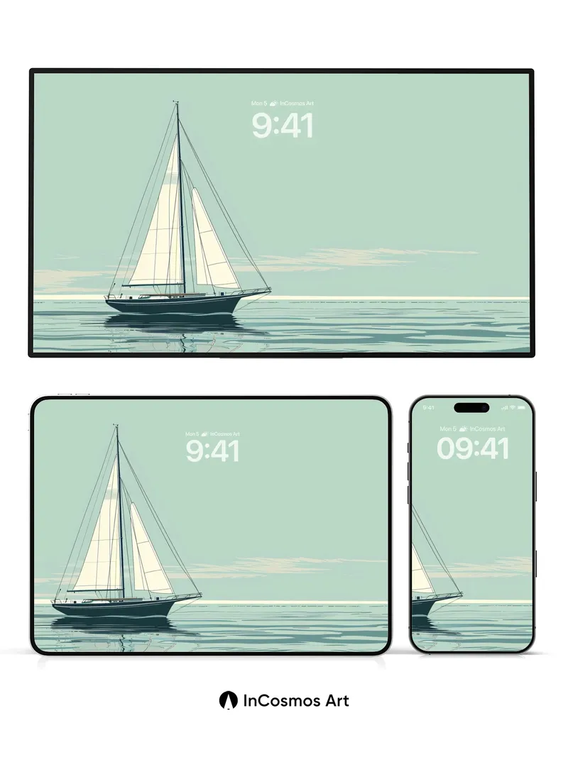 Serenity Sail Wallpaper with Misty Horizon