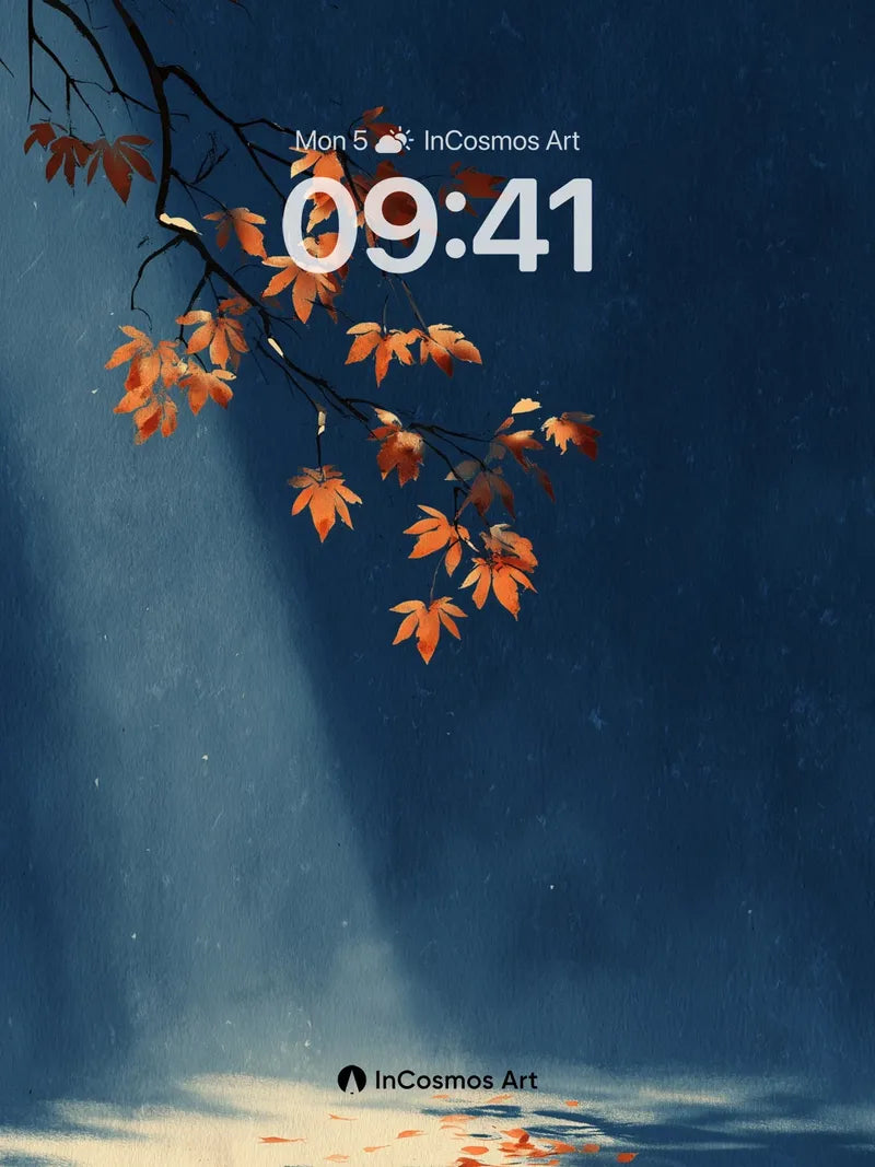 Serenity in Autumn Leaves Wallpaper with Moonlit Reflection