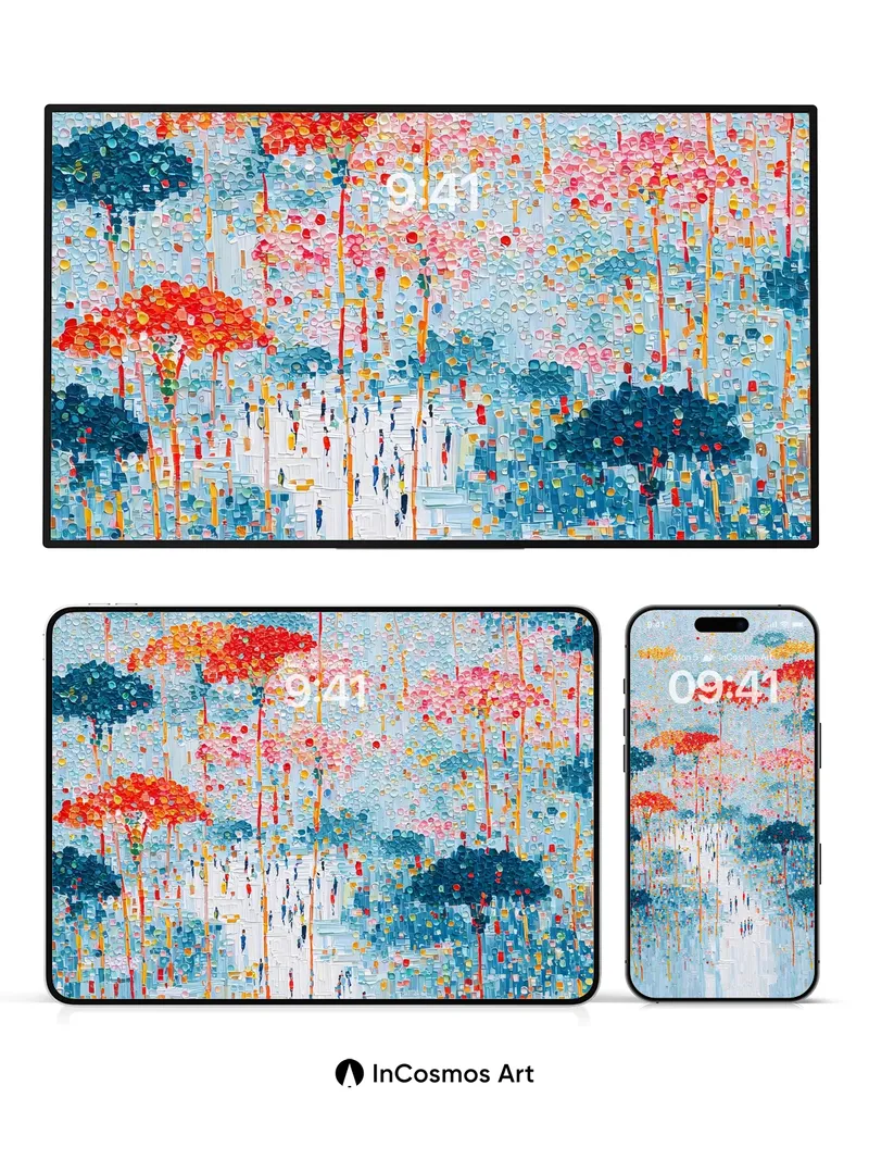Whispering Umbrellas Wallpaper with Dotted Rain