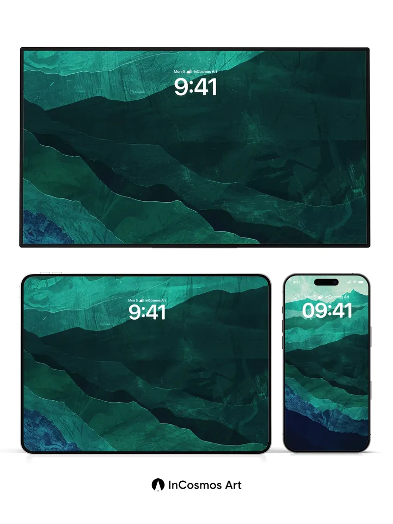 Emerald Depth Wallpaper with Veiled Peaks