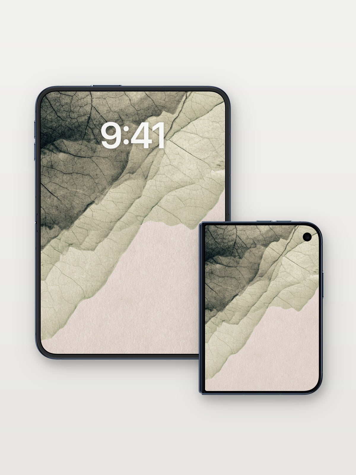 Quiet Vein Wallpaper with Fossilized Light on iPhone Duo, open and closed