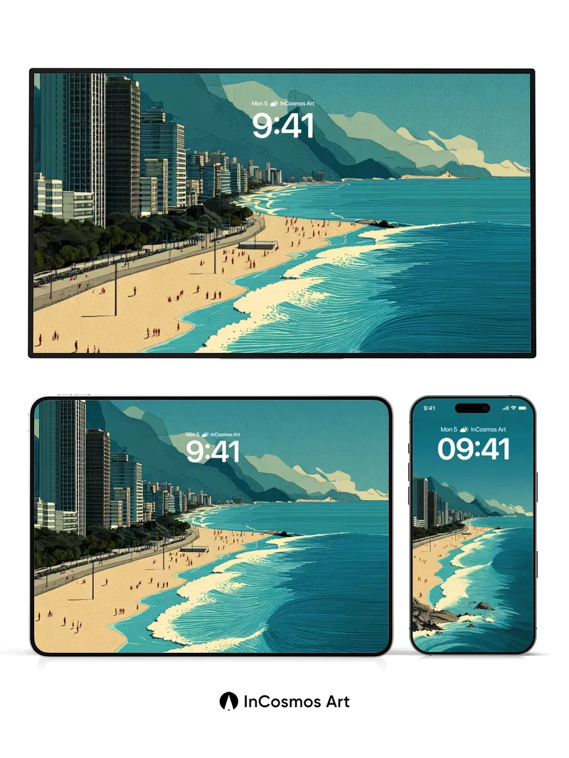 Calm Coastline Wallpaper with Mountain Echoes