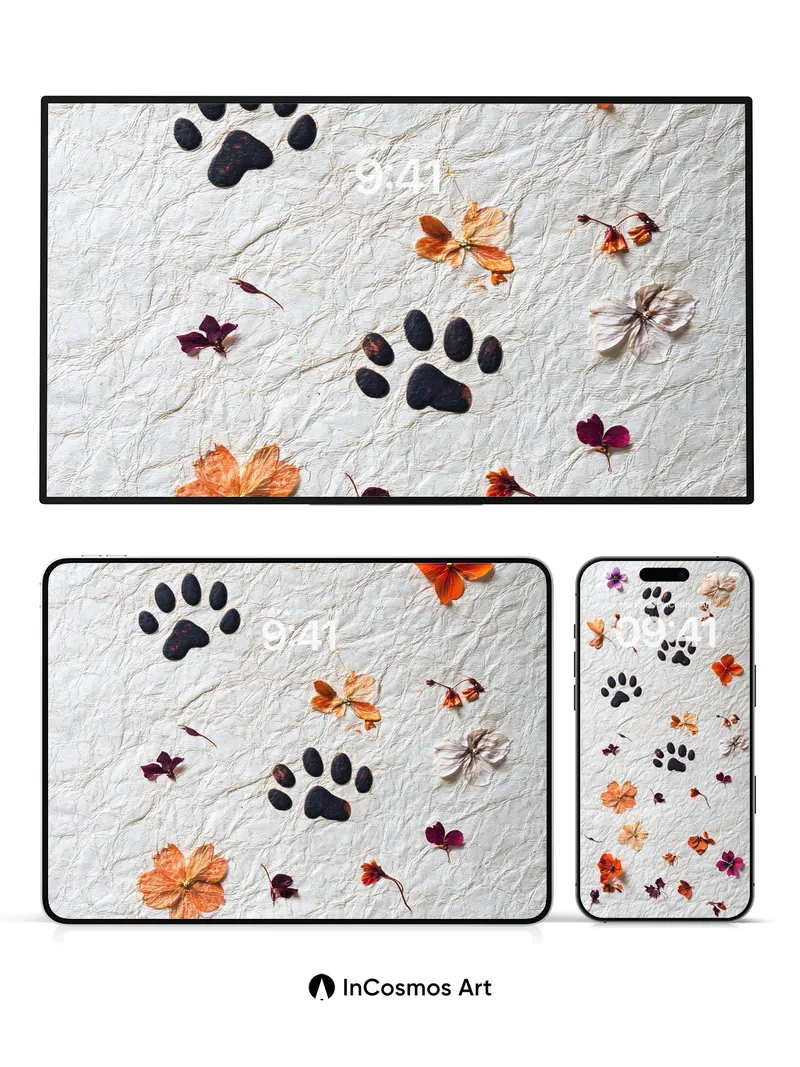 Whispering Paws Wallpaper with Pressed Petals