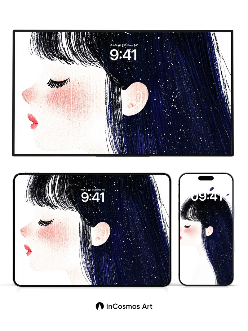 Starry Night Hair Wallpaper with Floating Leaves