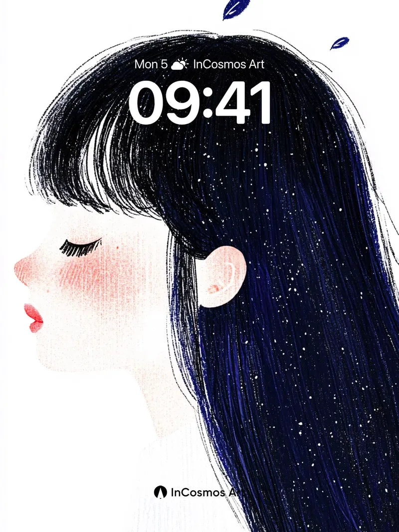 Starry Night Hair Wallpaper with Floating Leaves