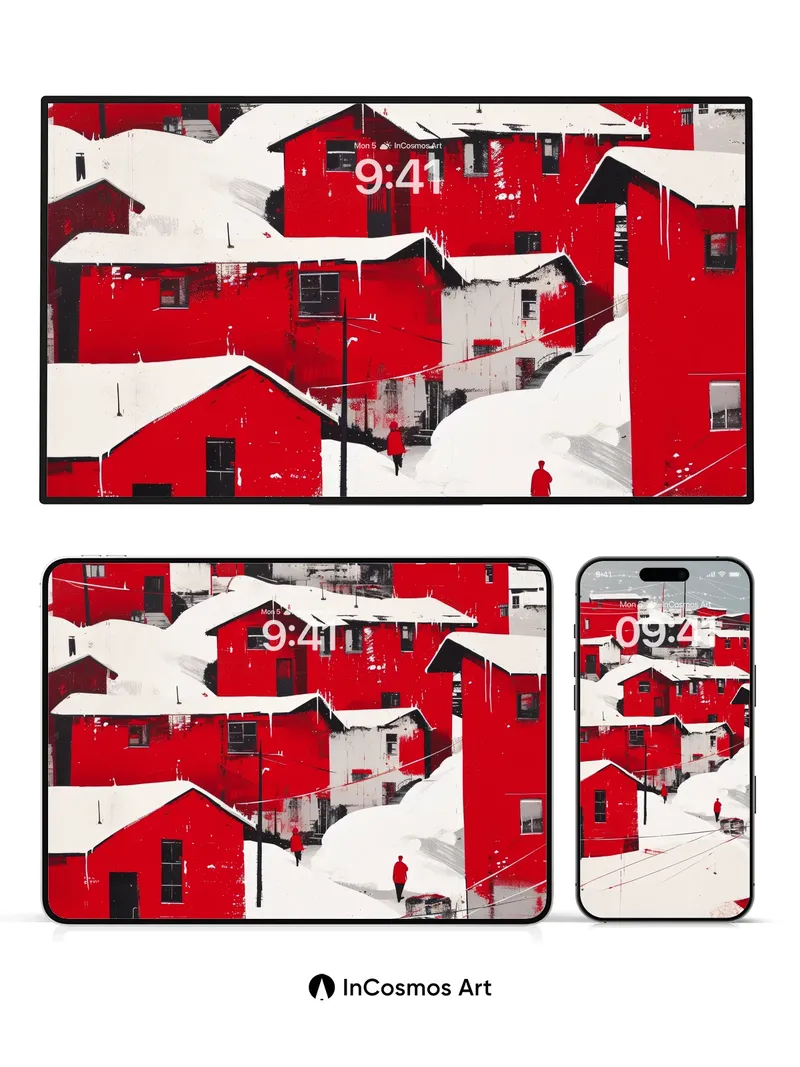 Frost-Clad Red Walls Wallpaper with Icy Threads