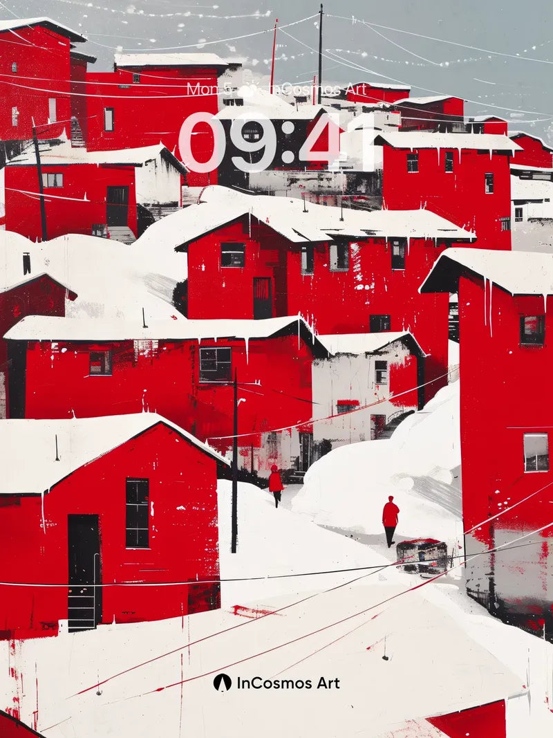 Frost-Clad Red Walls Wallpaper with Icy Threads