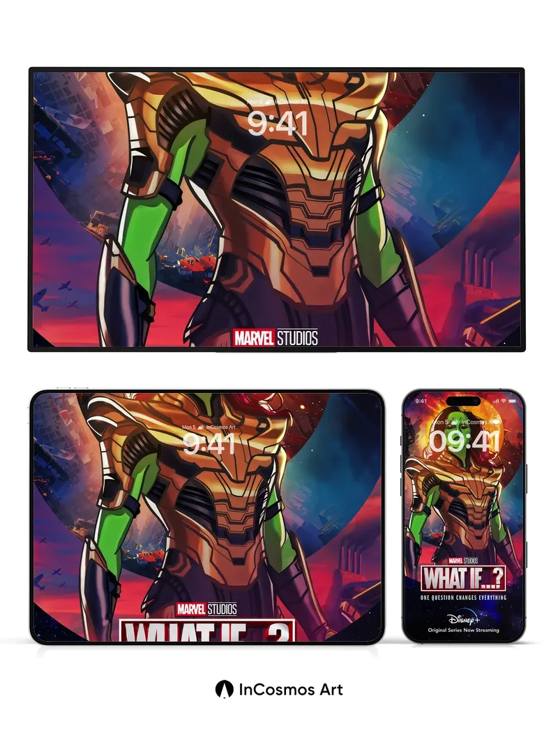 Cosmic Flame Wallpaper with Armor-Clad Warrior