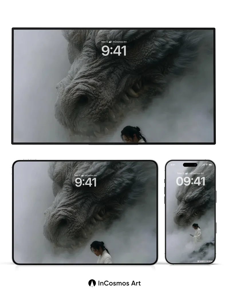 Mist-Woven Dragon Wallpaper with Silent Warrior