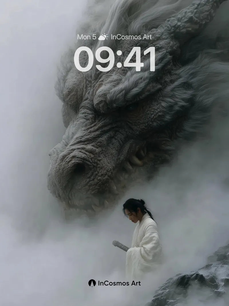 Mist-Woven Dragon Wallpaper with Silent Warrior