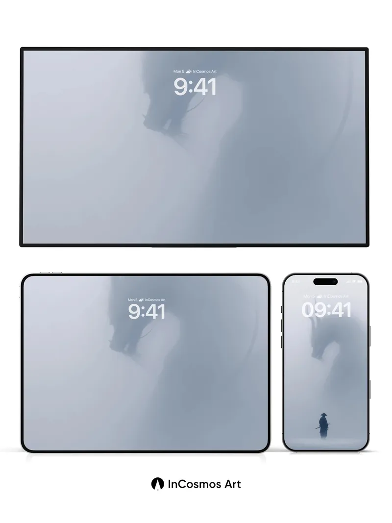 Mist-Silhouetted Dragon Wallpaper with Samurai Solitude