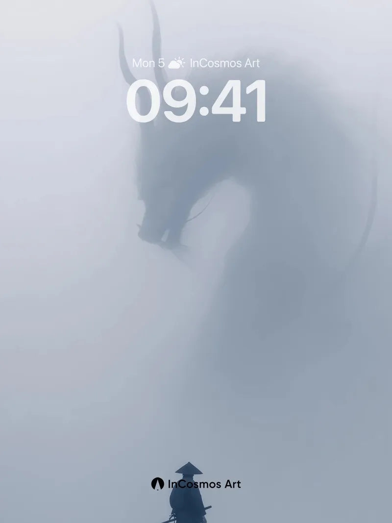 Mist-Silhouetted Dragon Wallpaper with Samurai Solitude