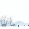 Minimalist Winter Village Snowscape Wallpaper