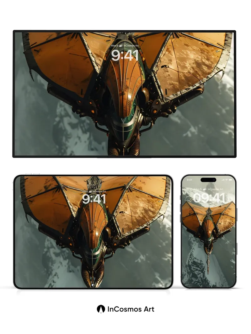 Frostbound Skyship Wallpaper with Mechanical Wings