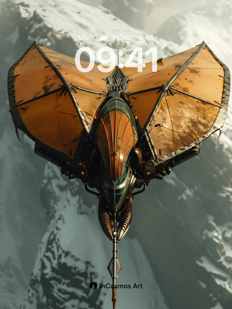 Frostbound Skyship Wallpaper with Mechanical Wings