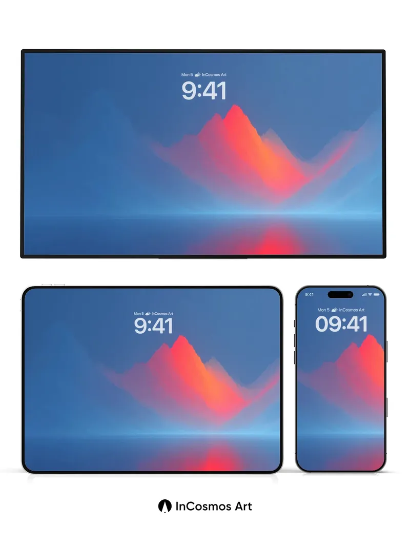 Crimson Mirage Wallpaper with Floating Peaks