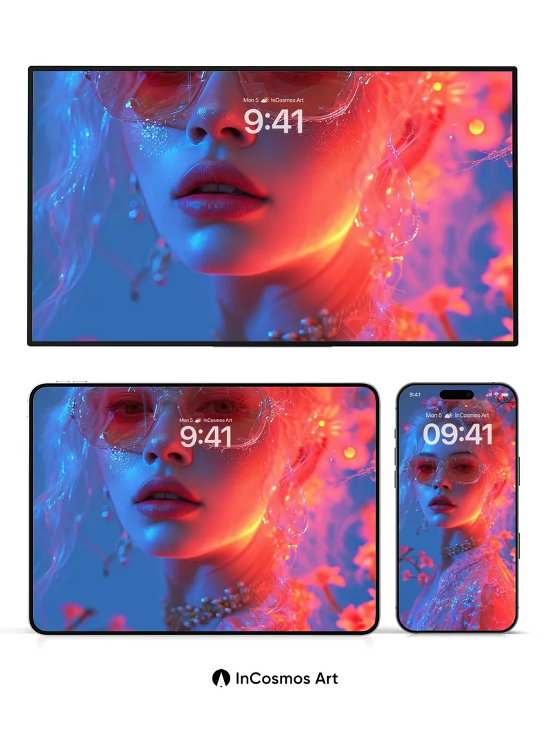 Neon Bloom Wallpaper with Cherry Light Veil