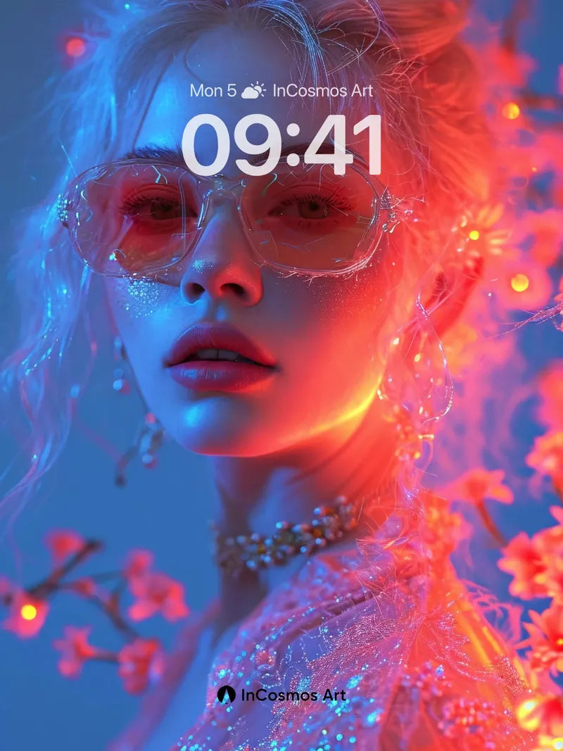 Neon Bloom Wallpaper with Cherry Light Veil