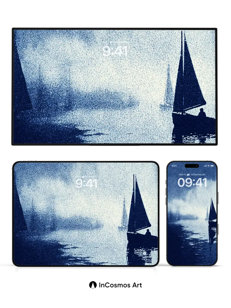 Nocturnal Sail Wallpaper with Cyanotype Hues