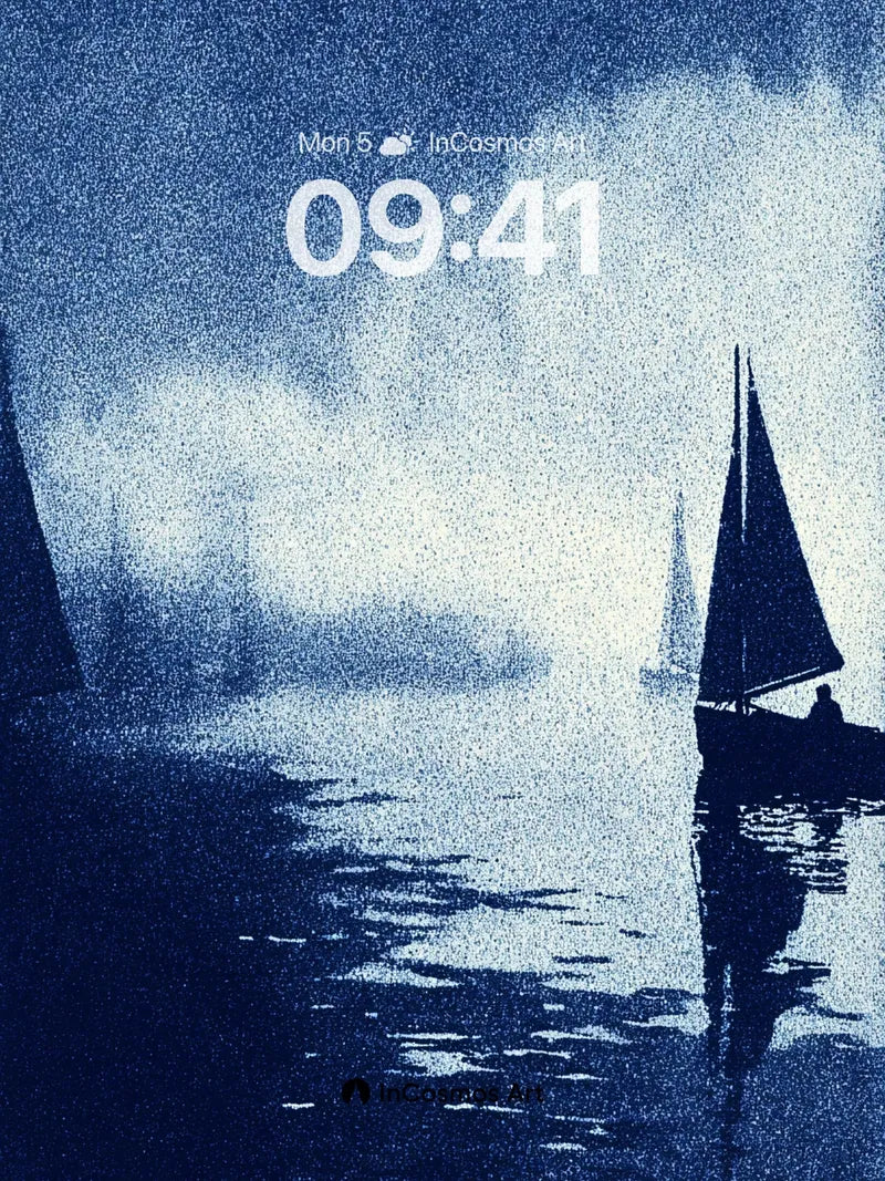 Nocturnal Sail Wallpaper with Cyanotype Hues