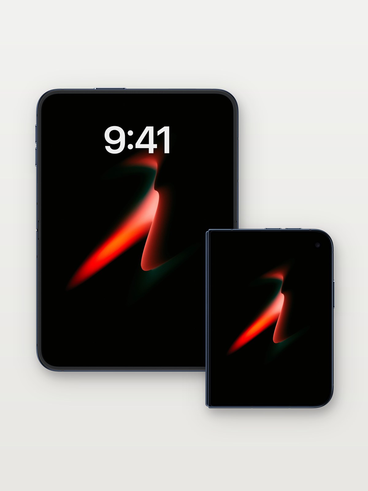 Ember Veil Wallpaper with Hidden Depths on iPhone Duo, open and closed