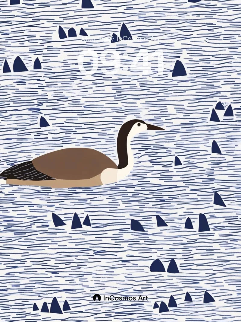 Serene Waterfowl Wallpaper with Floating Triangles