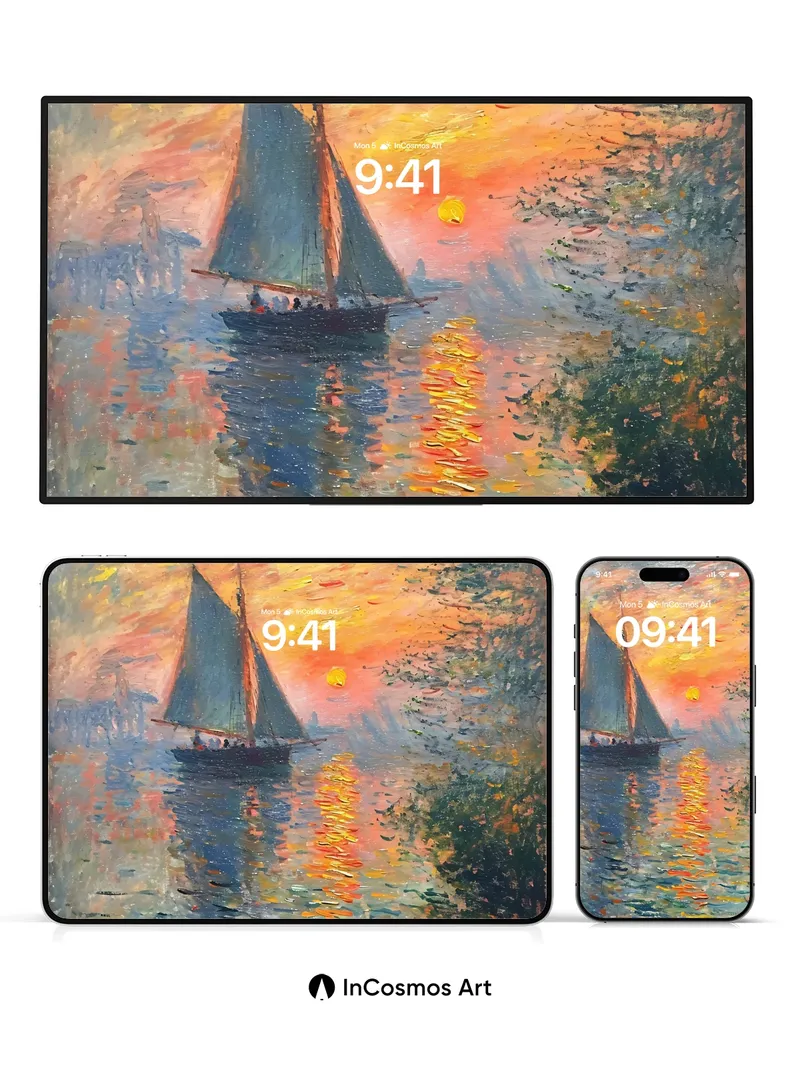 Sunset Sail Wallpaper with Monet’s Brushstrokes