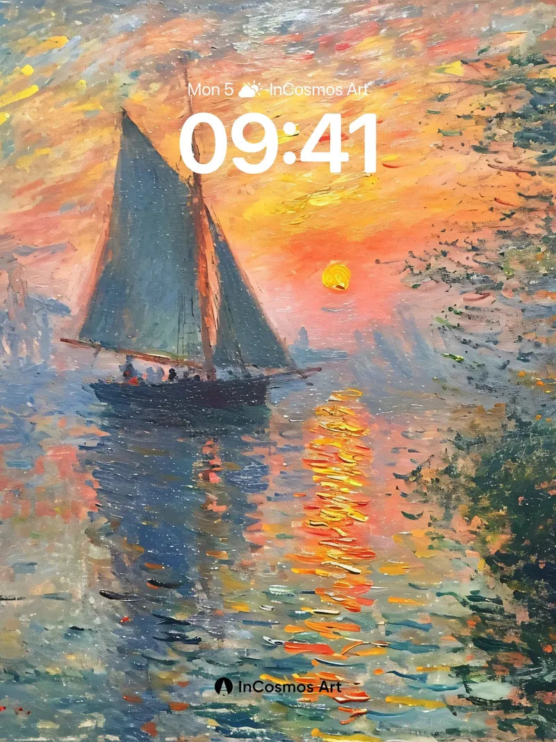 Sunset Sail Wallpaper with Monet’s Brushstrokes wallpaper for iPhone, iPad & Mac