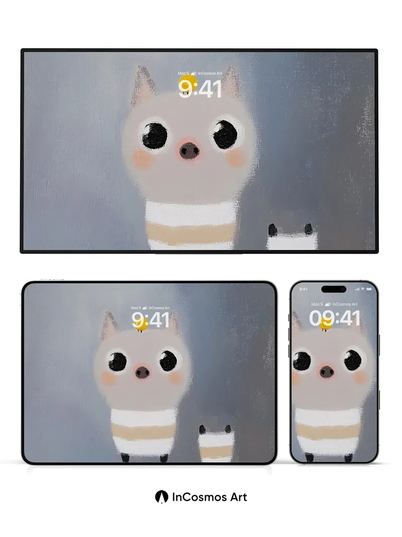 Whimsical Feline Wallpaper with Golden Dot Crown