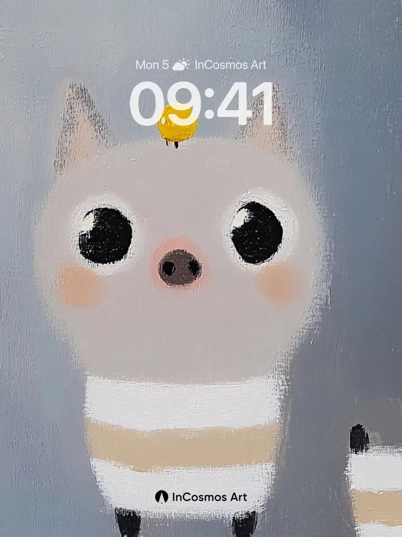 Whimsical Feline Wallpaper with Golden Dot Crown