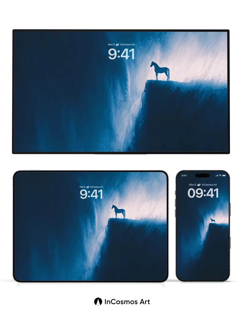 Silent Summit Wallpaper with Lone Horse Silhouette