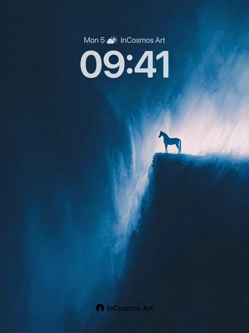 Silent Summit Wallpaper with Lone Horse Silhouette