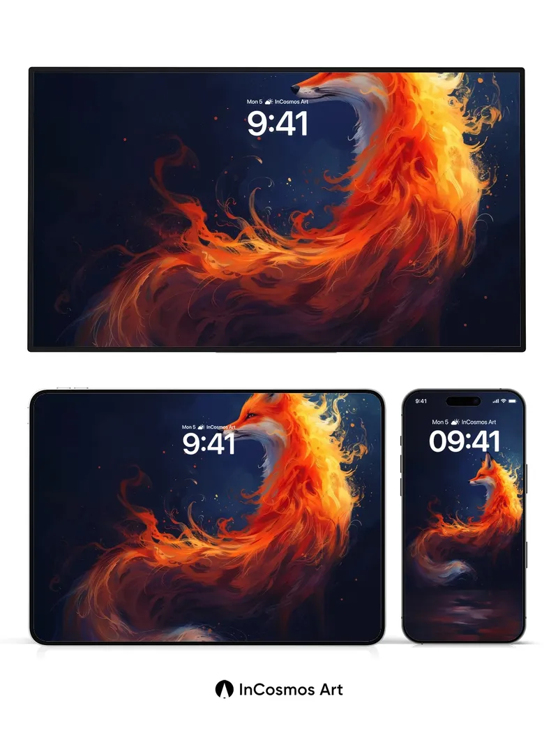 Flame-Weaved Fox Wallpaper with Ethereal Reflection