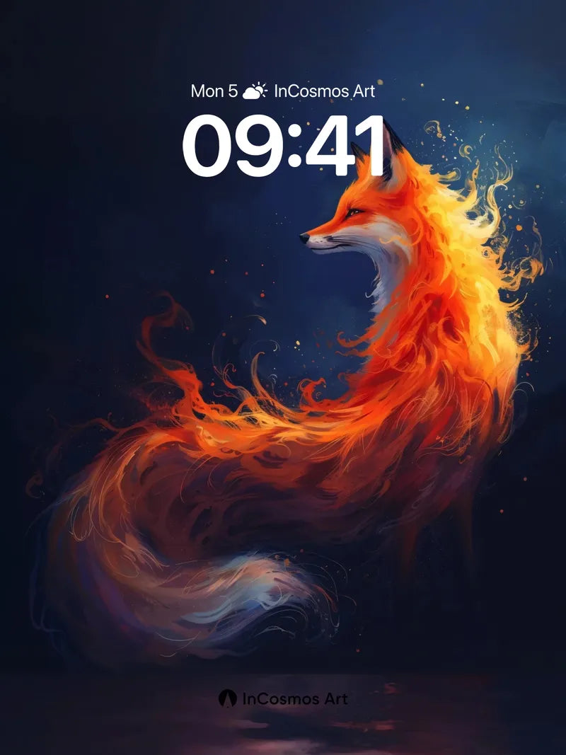 Flame-Weaved Fox Wallpaper with Ethereal Reflection