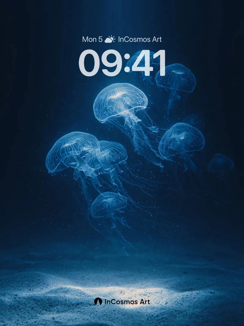 Midnight Bloom Jellyfish Wallpaper in Deep Blue wallpaper for iPhone, iPad & Mac